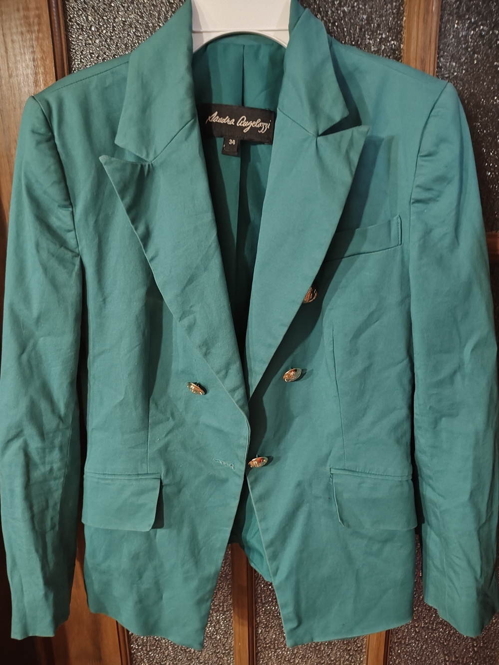 Alberta Ferretti Teal Double-Breasted Blazer with Gold Buttons